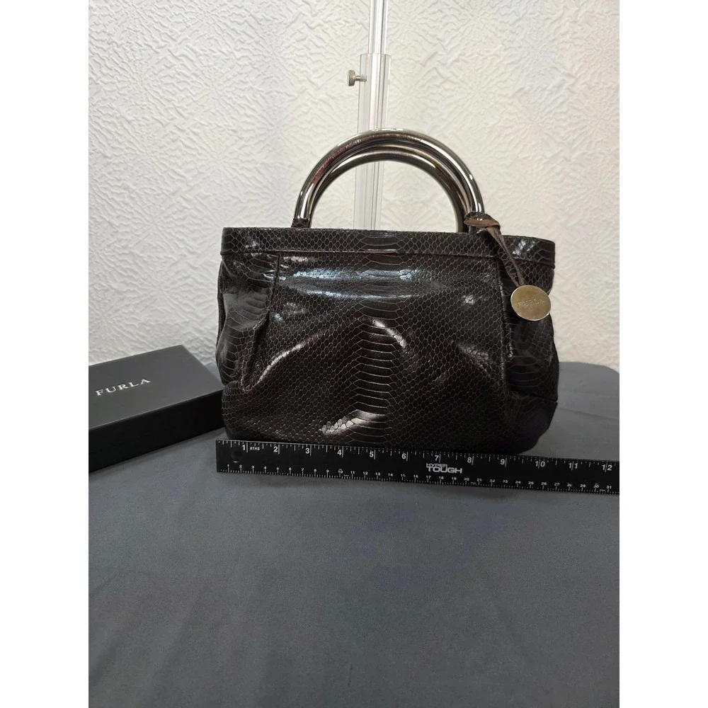 Furla Handbag Set Women Medium Brown Good Vintage Python Embossed Metal Handle